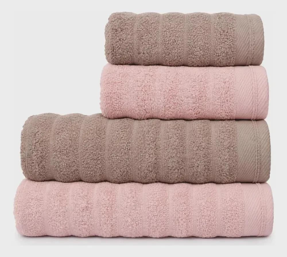 Jogo 4 Toalhas Aura Atlântica Mocha e Rosa Blush Listras