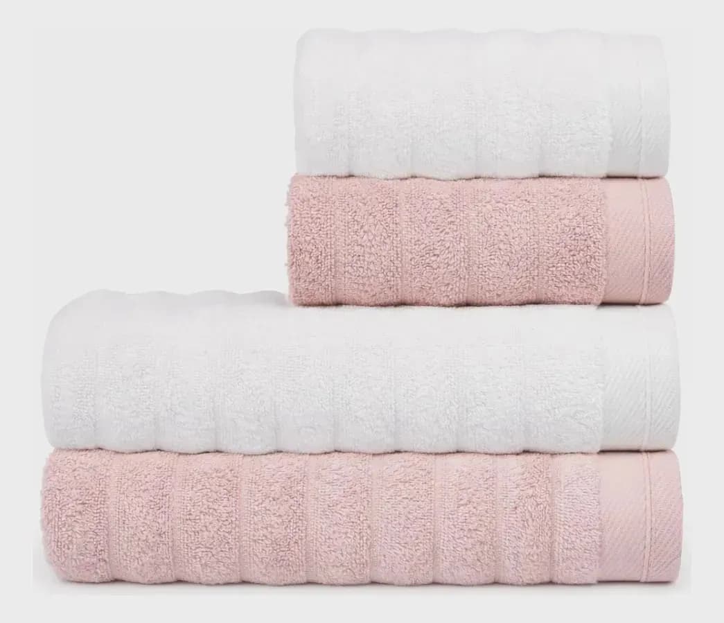 Jogo 4 Toalhas Aura Atlântica Off-white e Rosa Blush