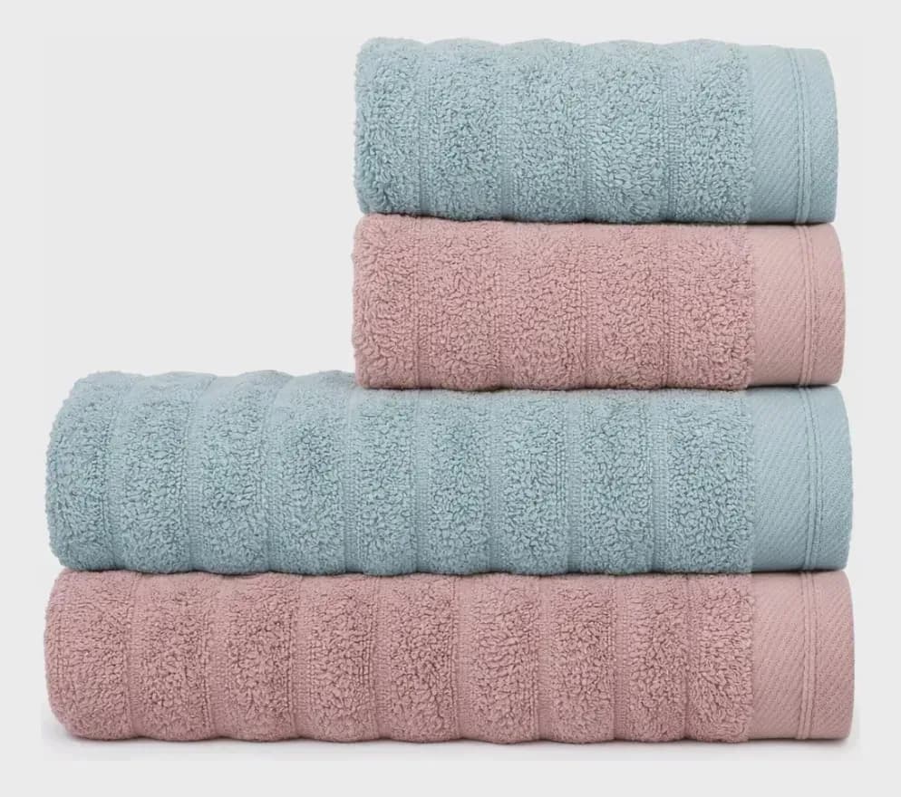 Jogo 4 Toalhas Aura Atlântica Rosa Blush e Verde Orvalho Listras