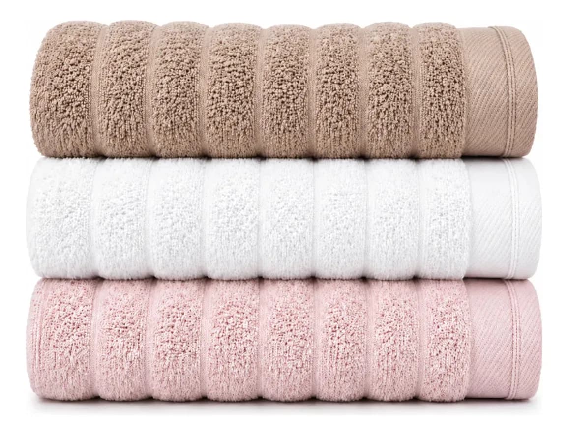 Kit 3 Toalhas Banhão Aura Atlântica Mocha, Off-white e Rosa Blush