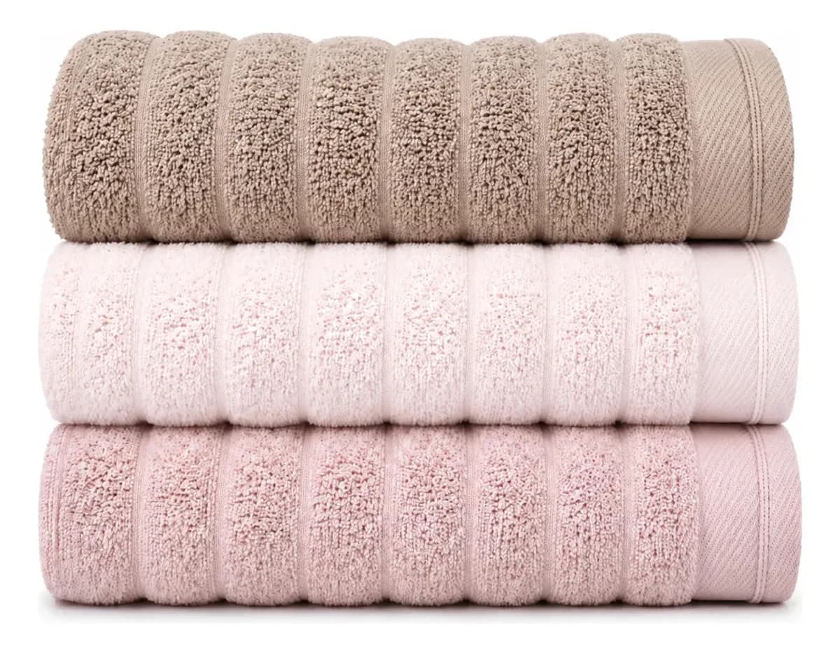 Kit 3 Toalhas Banhão Aura Atlântica Mocha, Rosa Delicado e Rosa Blush