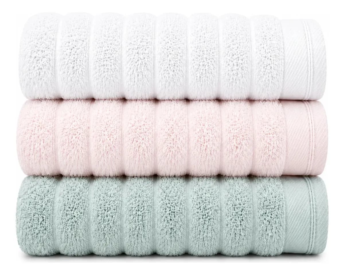 Kit 3 Toalhas Banhão Aura Atlântica Off-white, Rosa Delicado e Verde Orvalho