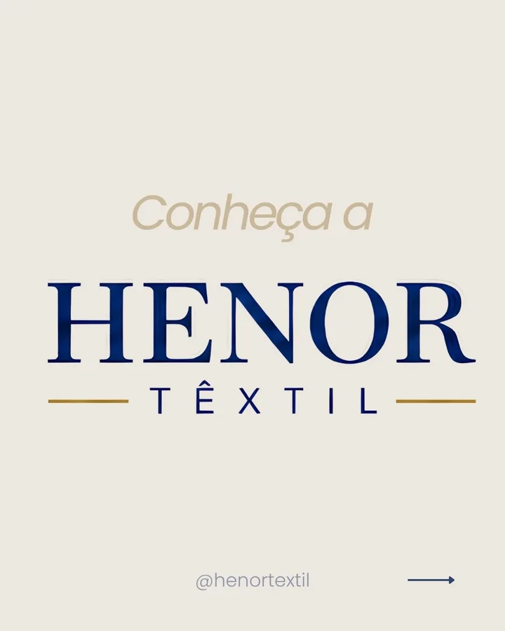 Conheça a Henor Têxtil — logo da marca em azul-marinho e dourado